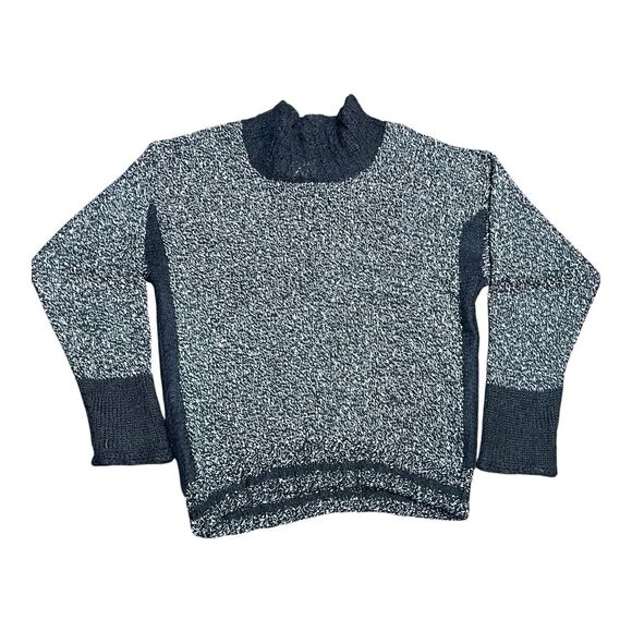 Black OS Bouclé Knit Mock Turtleneck Textured Long Sleeve Sweater Salt & Pepper - Picture 4 of 6